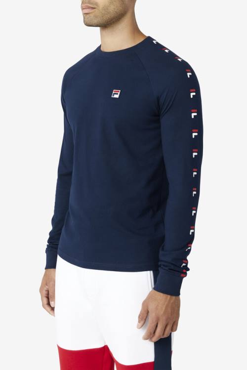 Camiseta Fila Zubby Long Sleeve Tee Hombre Azul Marino Rojas Blancas | Fila306OQ