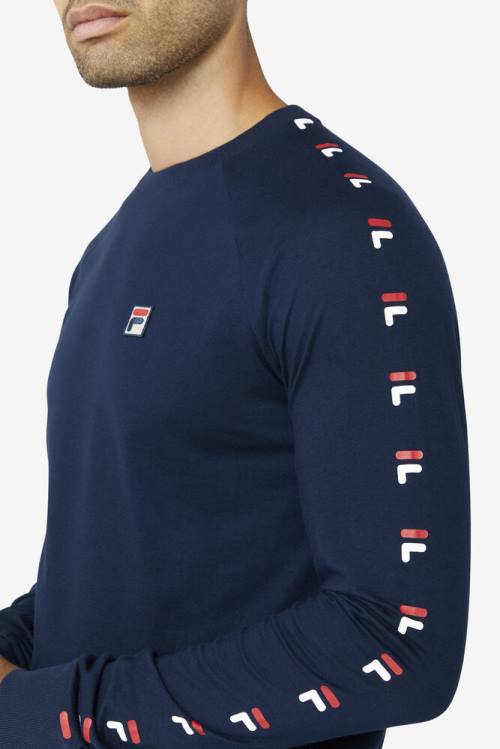 Camiseta Fila Zubby Long Sleeve Tee Hombre Azul Marino Rojas Blancas | Fila306OQ