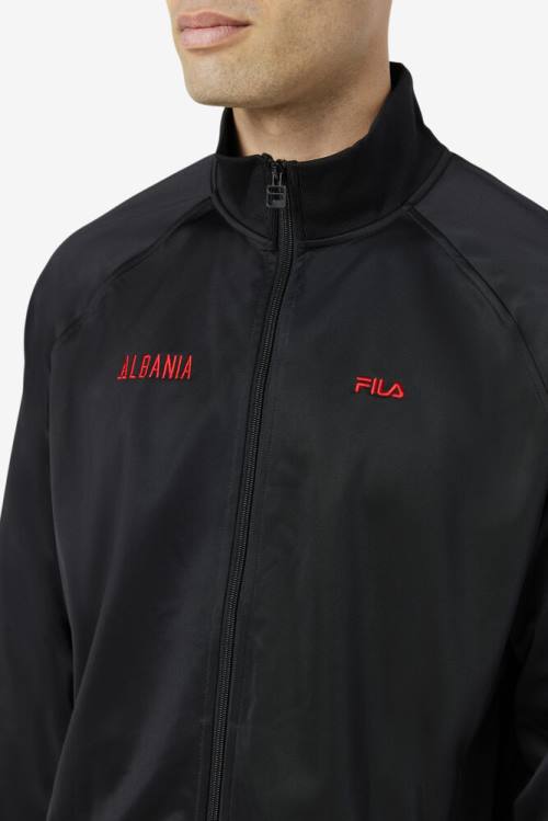 Chaquetas Fila Albania Pista Hombre Negras Rojas | Fila289RK