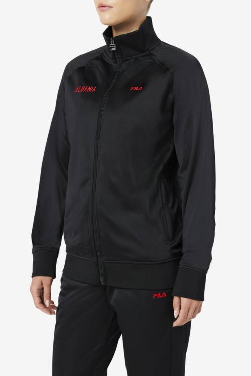 Chaquetas Fila Albania Pista Hombre Negras Rojas | Fila289RK