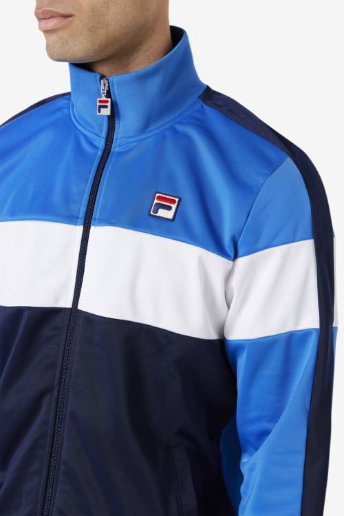 Chaquetas Fila Assembly Pista Hombre Azules Azul Marino Blancas | Fila718JV