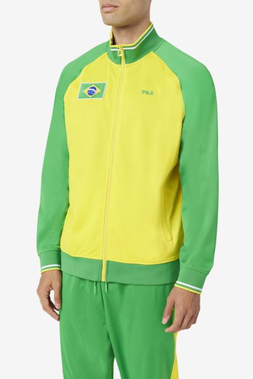 Chaquetas Fila Brazil Pista Hombre Amarillo Verde Blancas | Fila126GJ