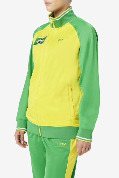 Chaquetas Fila Brazil Pista Hombre Amarillo Verde Blancas | Fila126GJ