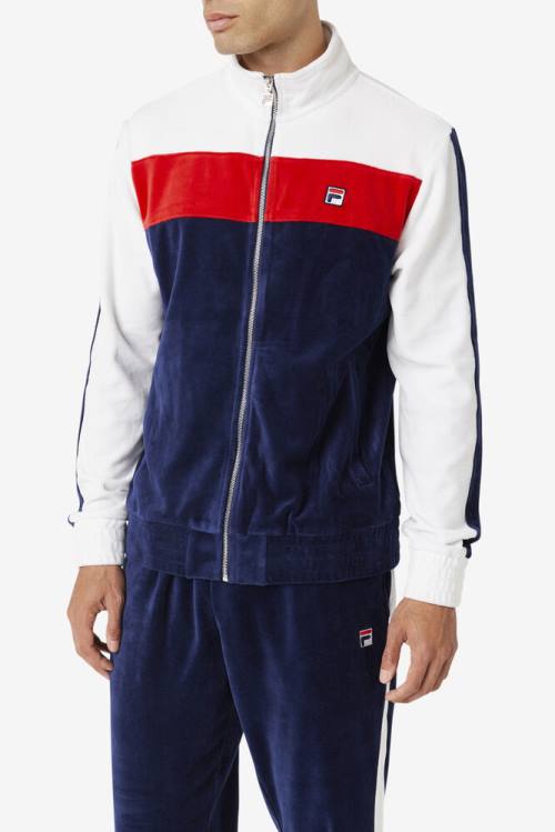 Chaquetas Fila Brice Velour Hombre Azul Marino Blancas Rojas | Fila653VS