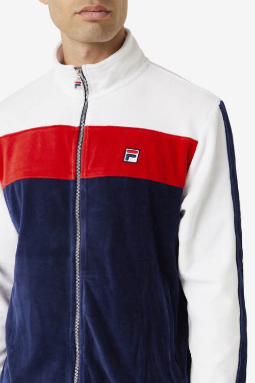 Chaquetas Fila Brice Velour Hombre Azul Marino Blancas Rojas | Fila653VS