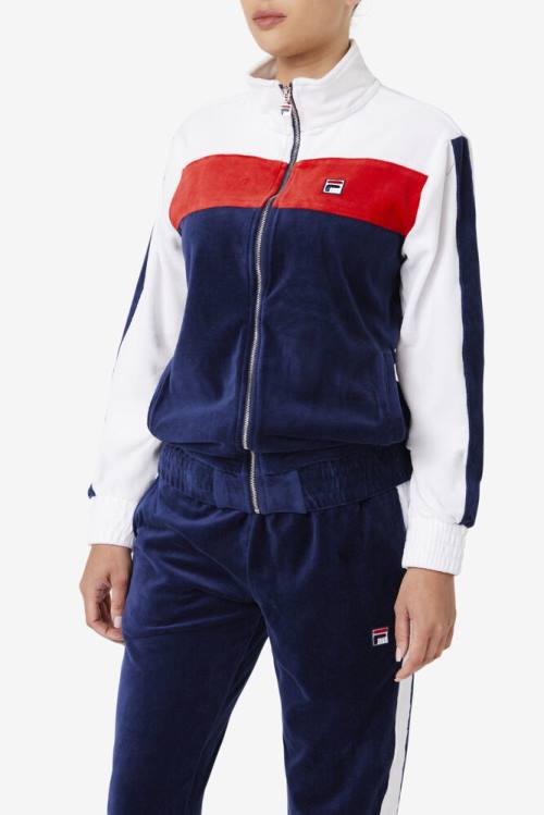 Chaquetas Fila Brice Velour Hombre Azul Marino Blancas Rojas | Fila653VS