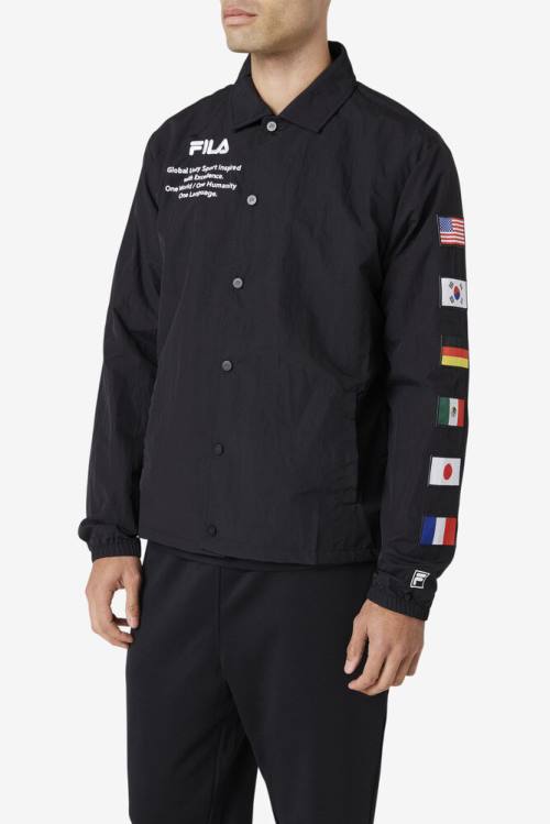 Chaquetas Fila Caquga Hombre Negras Blancas | Fila253TM