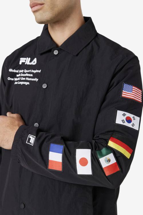 Chaquetas Fila Caquga Hombre Negras Blancas | Fila253TM