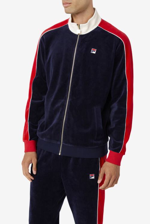 Chaquetas Fila Cima Velour Hombre Azul Marino Rojas | Fila182OE