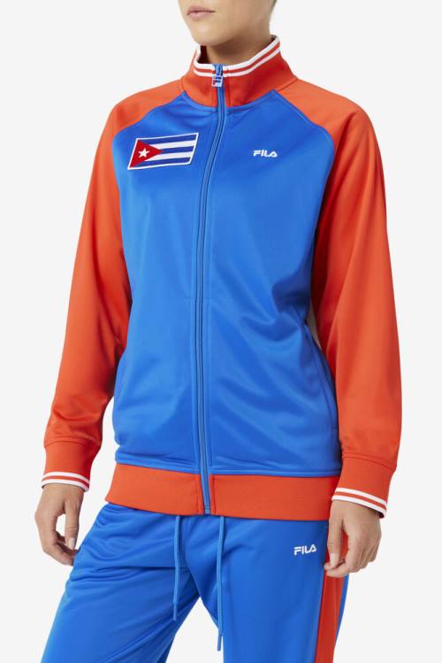 Chaquetas Fila Cuba Pista Hombre Rojas Blancas Azules | Fila079SJ