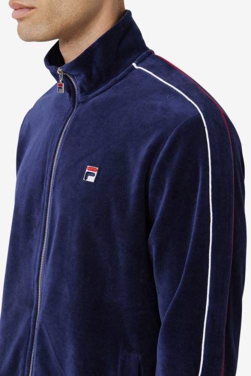 Chaquetas Fila Deverall Velour Hombre Azul Marino Blancas Rojas | Fila896OK