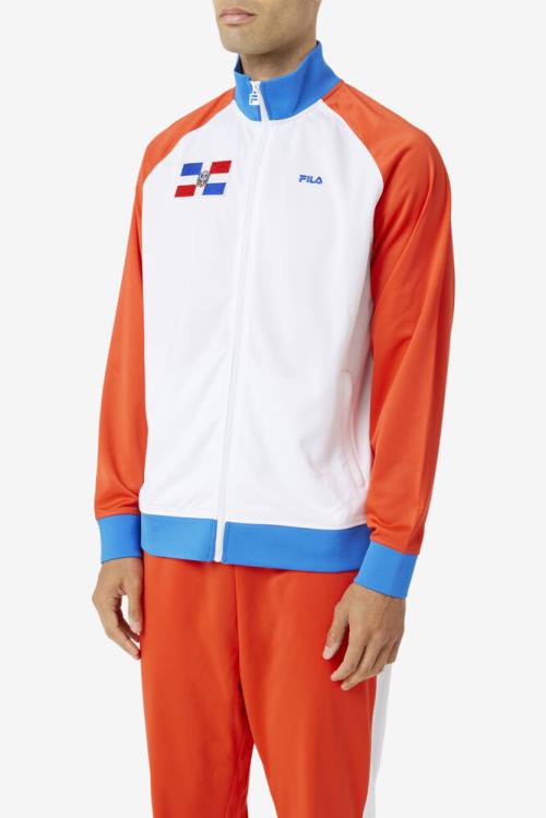 Chaquetas Fila Dominican Republic Pista Hombre Rojas Blancas Azules | Fila694WG