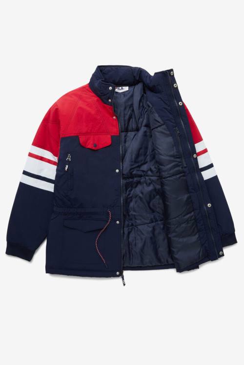 Chaquetas Fila Golia Parka Hombre Azul Marino Rojas Blancas | Fila401TL