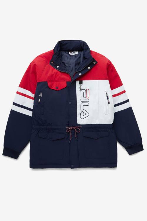 Chaquetas Fila Golia Parka Hombre Azul Marino Rojas Blancas | Fila401TL