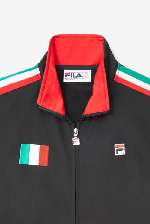 Chaquetas Fila Italy Pista Hombre Negras Rojas | Fila748DC