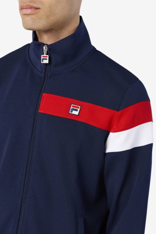 Chaquetas Fila Malcolm Pista Hombre Azul Marino Rojas Blancas | Fila945QC