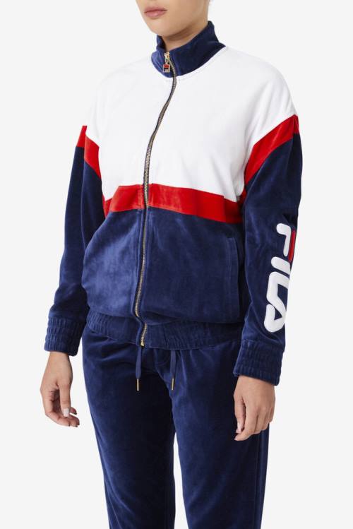 Chaquetas Fila Mansur Velour Hombre Azul Marino Blancas Rojas | Fila103BV