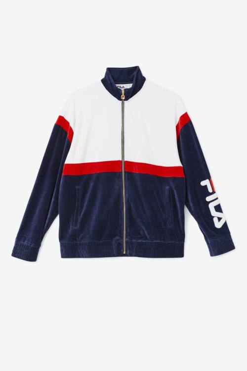 Chaquetas Fila Mansur Velour Hombre Azul Marino Blancas Rojas | Fila103BV