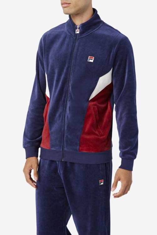 Chaquetas Fila Marten Velour Hombre Azul Marino Blancas | Fila193AB