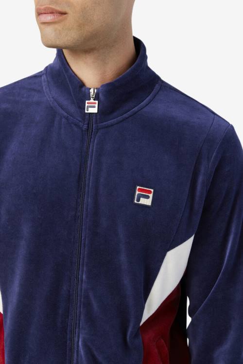 Chaquetas Fila Marten Velour Hombre Azul Marino Blancas | Fila193AB