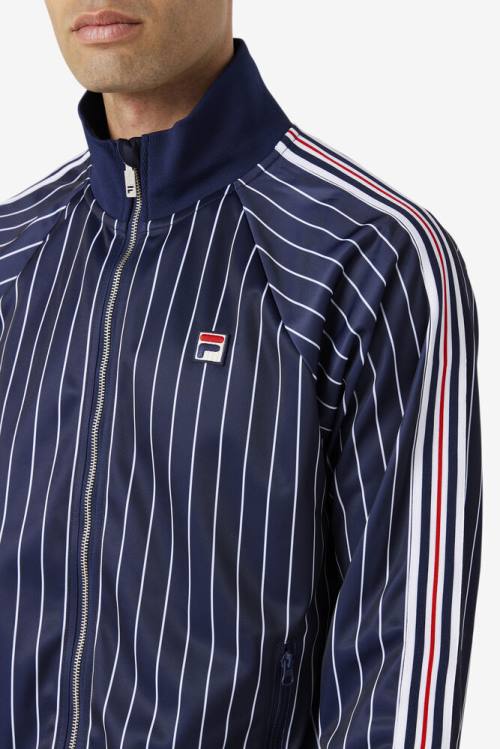 Chaquetas Fila Mitch Pista Hombre Azul Marino Blancas | Fila423WA