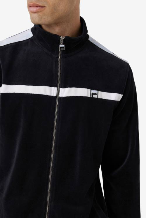 Chaquetas Fila Ravid Velour Hombre Negras Blancas | Fila594ZA