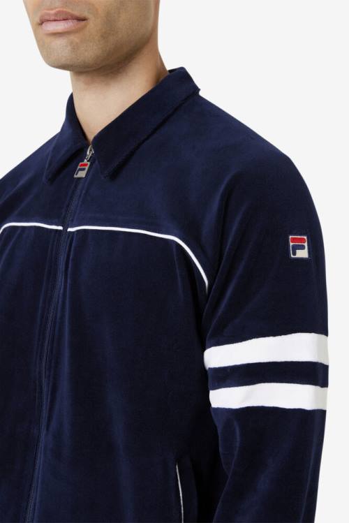 Chaquetas Fila Verdy Velour Hombre Azul Marino Blancas | Fila283PF