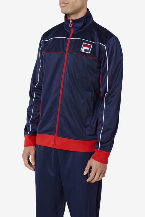 Chaquetas Fila Wayan Pista Hombre Azul Marino Rojas Blancas | Fila687GK