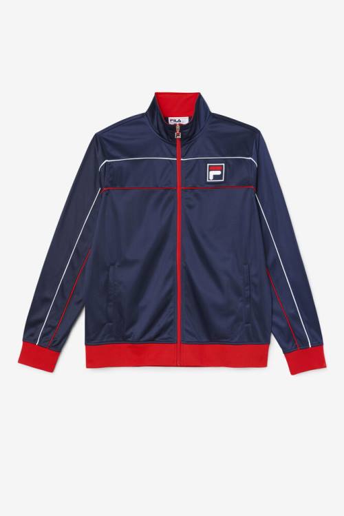 Chaquetas Fila Wayan Pista Hombre Azul Marino Rojas Blancas | Fila687GK