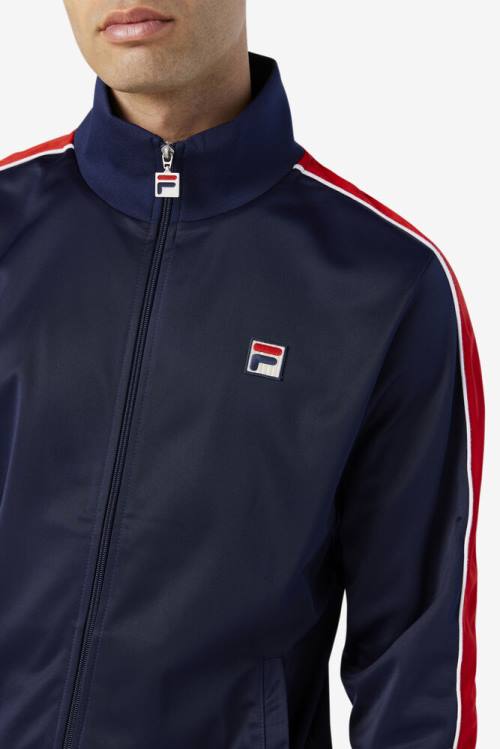 Chaquetas Fila Wicks Pista Hombre Azul Marino Rojas Blancas | Fila614JM