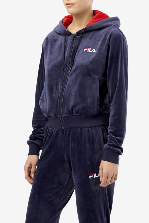 Chaquetas Fila Zura Velour Mujer Azul Marino | Fila860KJ