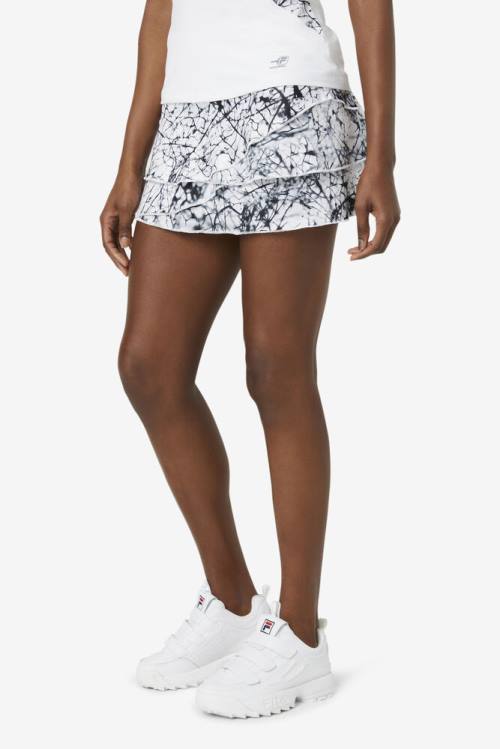 Falda Fila Pickleball Tiered Printed Skort Mujer Blancas | Fila214UM