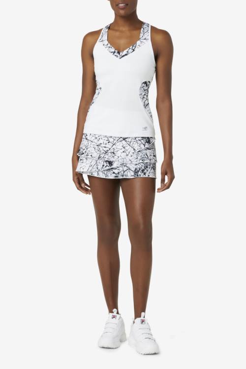 Falda Fila Pickleball Tiered Printed Skort Mujer Blancas | Fila214UM