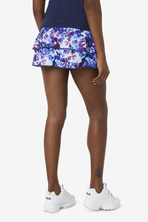 Falda Fila Pickleball Tiered Printed Skort Mujer Azul Marino | Fila946PN