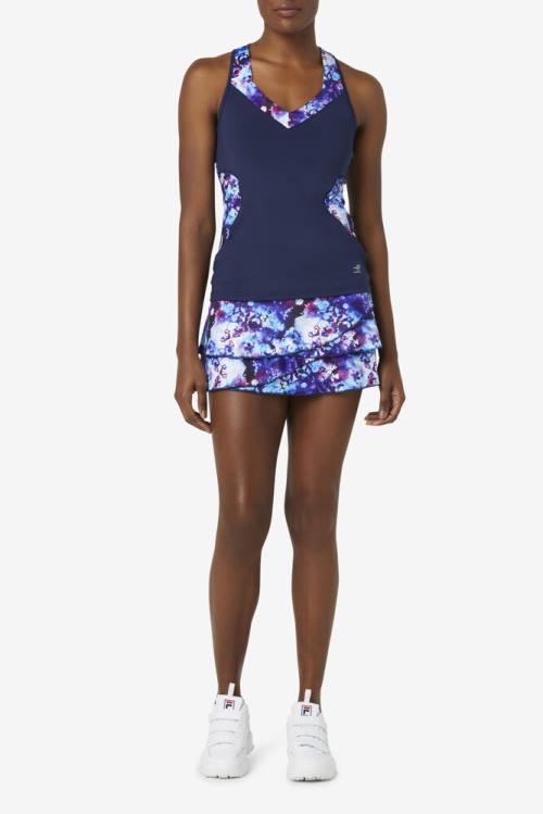 Falda Fila Pickleball Tiered Printed Skort Mujer Azul Marino | Fila946PN