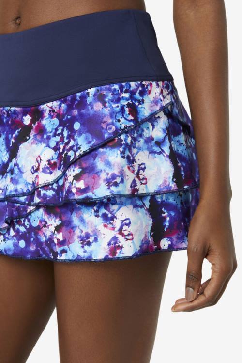 Falda Fila Pickleball Tiered Printed Skort Mujer Azul Marino | Fila946PN