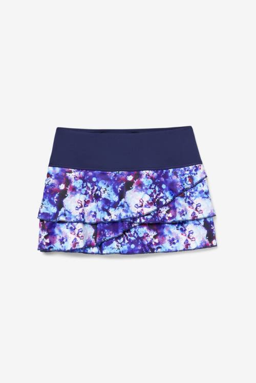 Falda Fila Pickleball Tiered Printed Skort Mujer Azul Marino | Fila946PN