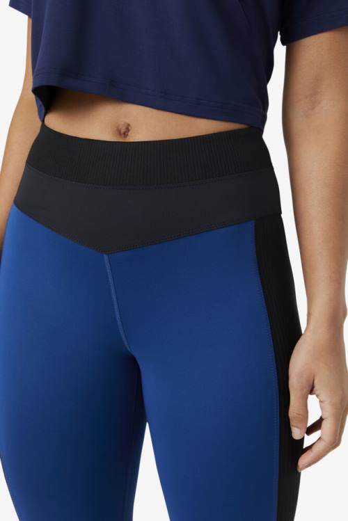 Leggins Fila Forza Texture High Cintura Mujer Azul Marino Negras | Fila028KT