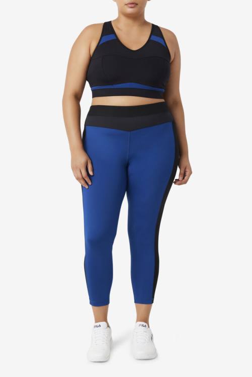 Leggins Fila Forza Texture High Cintura Mujer Azul Marino Negras | Fila028WR