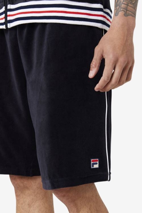 Pantalones Cortos Fila Estudio Velour Hombre Negras Blancas | Fila486NV