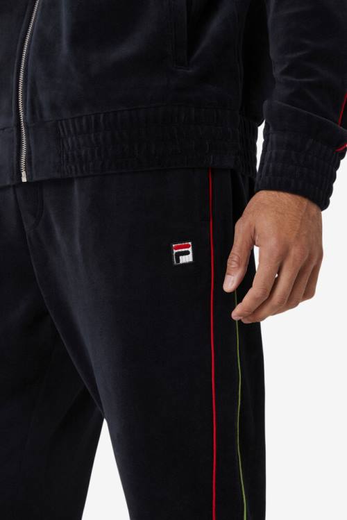 Pantalones Fila Deverall Velour Hombre Negras Rojas Verde | Fila982KO