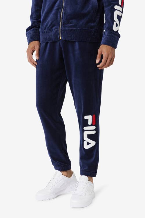 Pantalones Fila Mansur Velour Hombre Azul Marino Blancas Rojas | Fila059BT