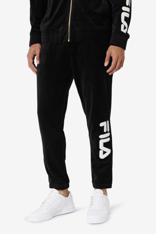 Pantalones Fila Mansur Velour Hombre Negras Blancas | Fila846IE