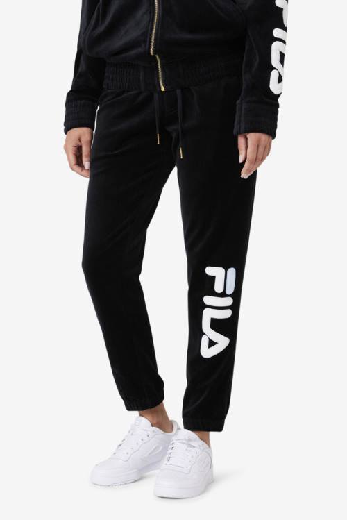 Pantalones Fila Mansur Velour Hombre Negras Blancas | Fila846IE