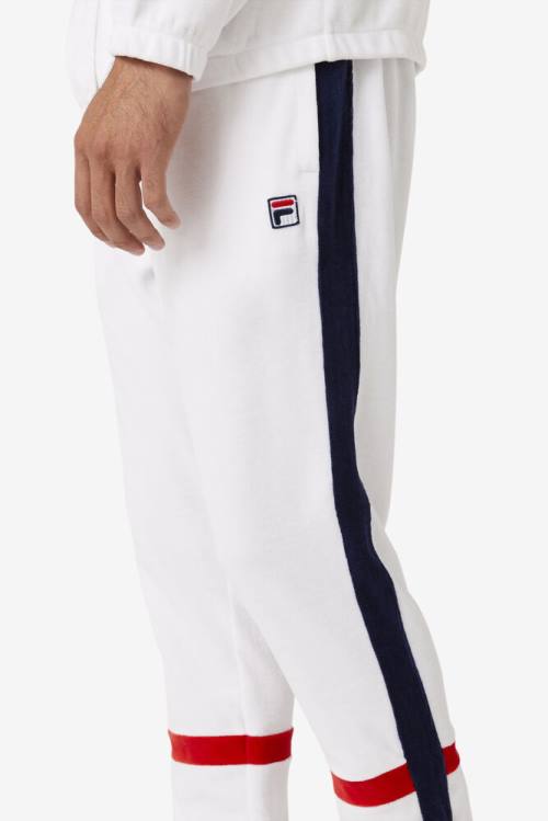 Pantalones Fila Ravid Velour Hombre Blancas Azul Marino Rojas | Fila814SJ