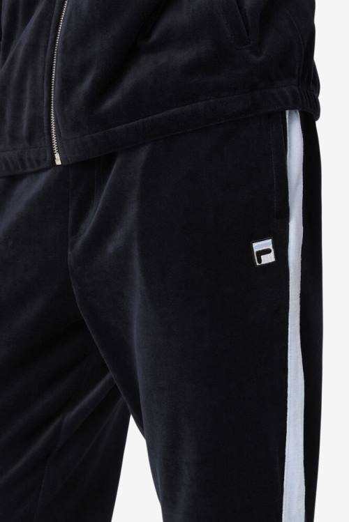 Pantalones Fila Ravid Velour Hombre Negras Blancas | Fila014KB