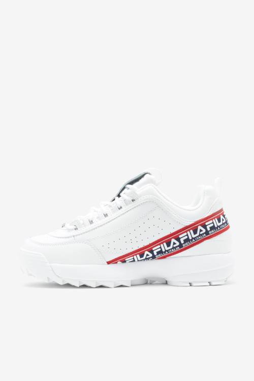 Premium Logo Tape Zapatillas Fila Disruptor 2 Hombre Blancas Azul Marino Rojas | Fila593RZ