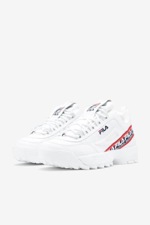 Premium Logo Tape Zapatillas Fila Disruptor 2 Hombre Blancas Azul Marino Rojas | Fila593RZ