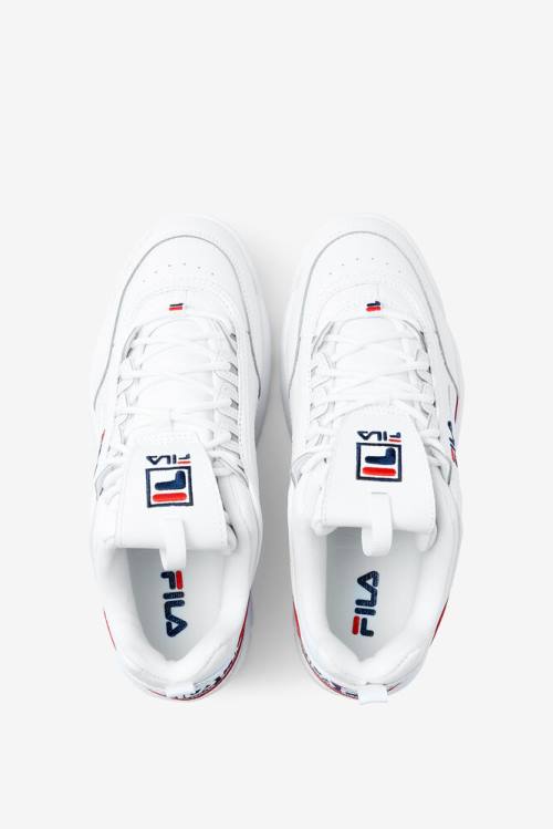 Premium Logo Tape Zapatillas Fila Disruptor 2 Hombre Blancas Azul Marino Rojas | Fila593RZ