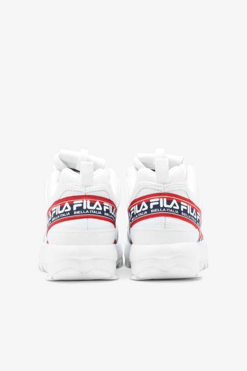 Premium Logo Tape Zapatillas Fila Disruptor 2 Hombre Blancas Azul Marino Rojas | Fila593RZ